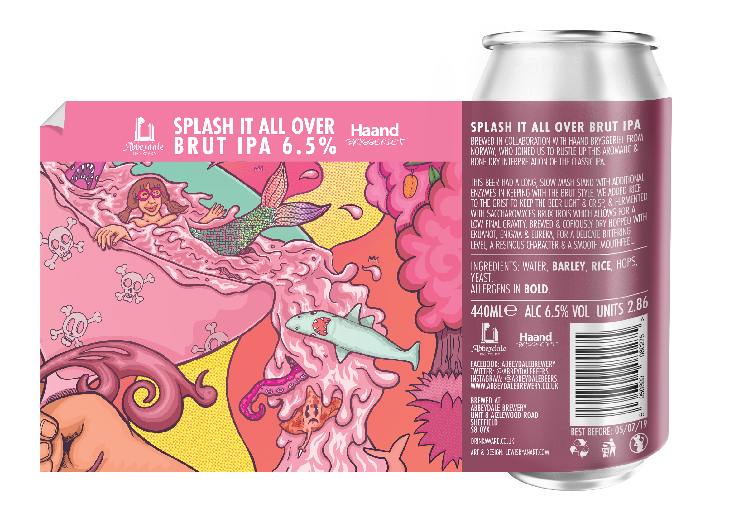Craft Beer Label Illustration - Abbeydale Brewery - Splash It All Over Brut IPA