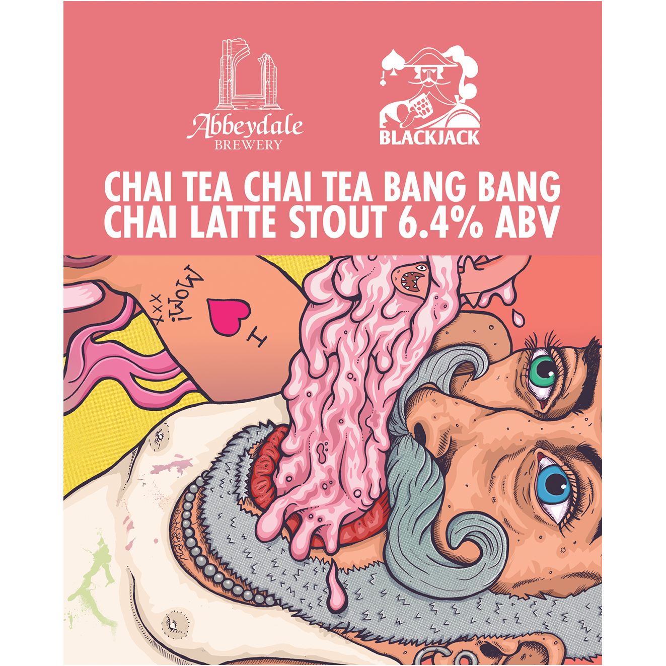Craft Beer Label Illustration - Abbeydale Brewery - Black Jack Brewery - Chai Tea Chai Tea Bang Bang - Chai Latte Stout Cask Artwork