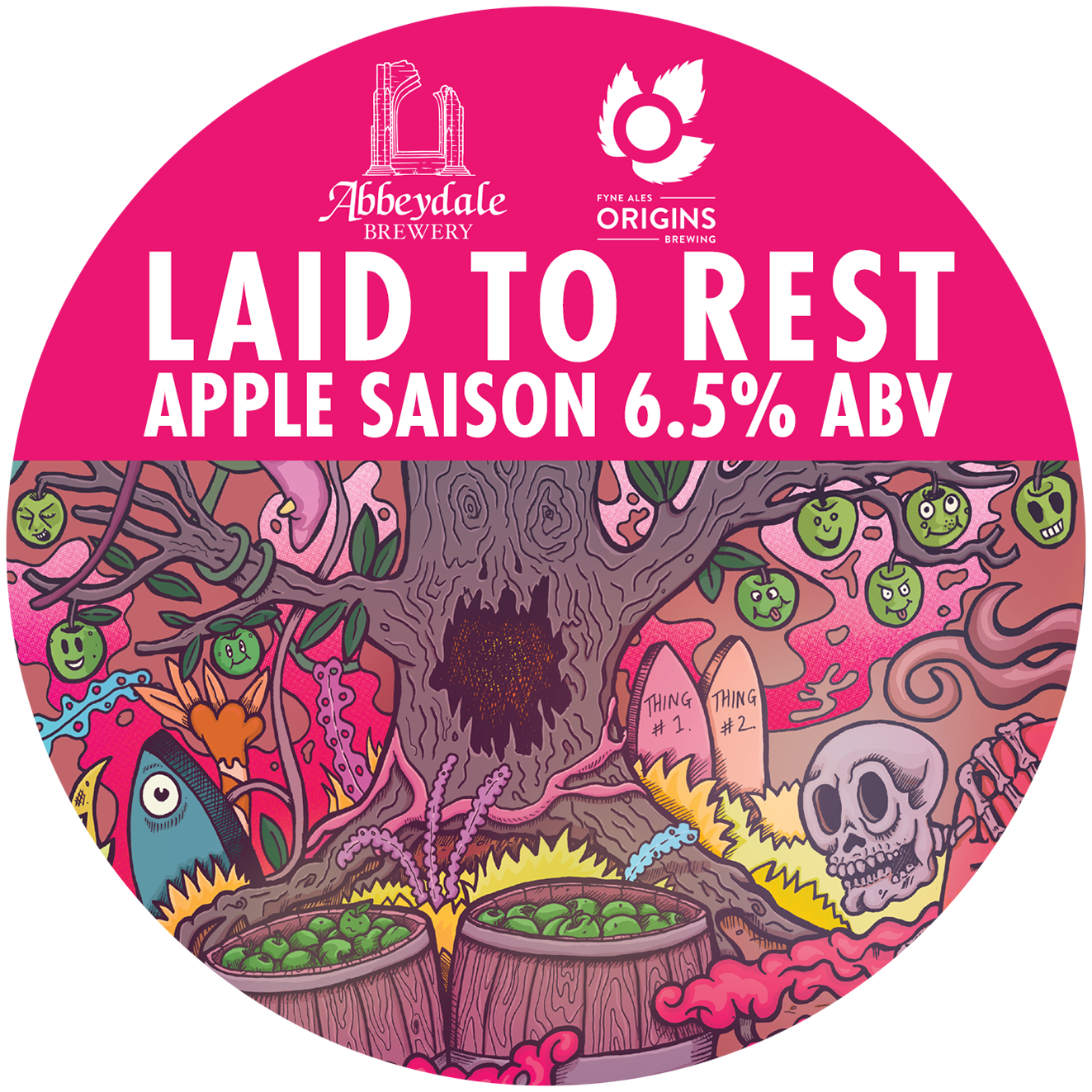 Craft Beer Label Illustration - Abbeydale Brewery - Origins Fyne Ales - Laid to Rest Apple Saison Keg Clip