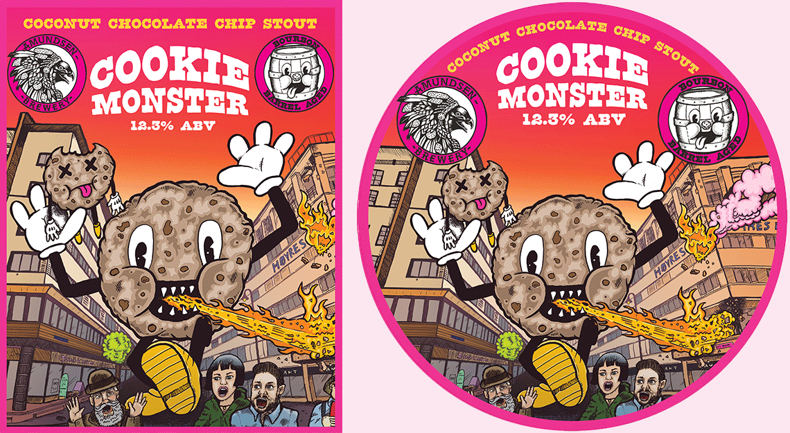 Craft Beer Label Illustration - Amundsen Brewery - Cookie Monster Stout