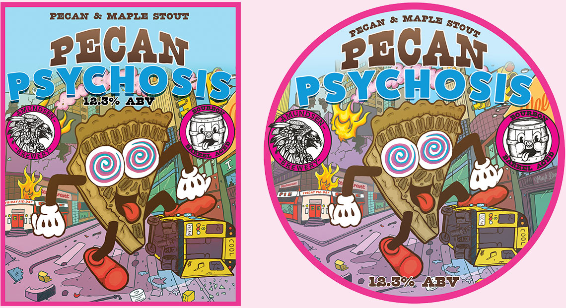 Craft Beer Label Illustration - Amundsen Brewery - Pecan Psychosis