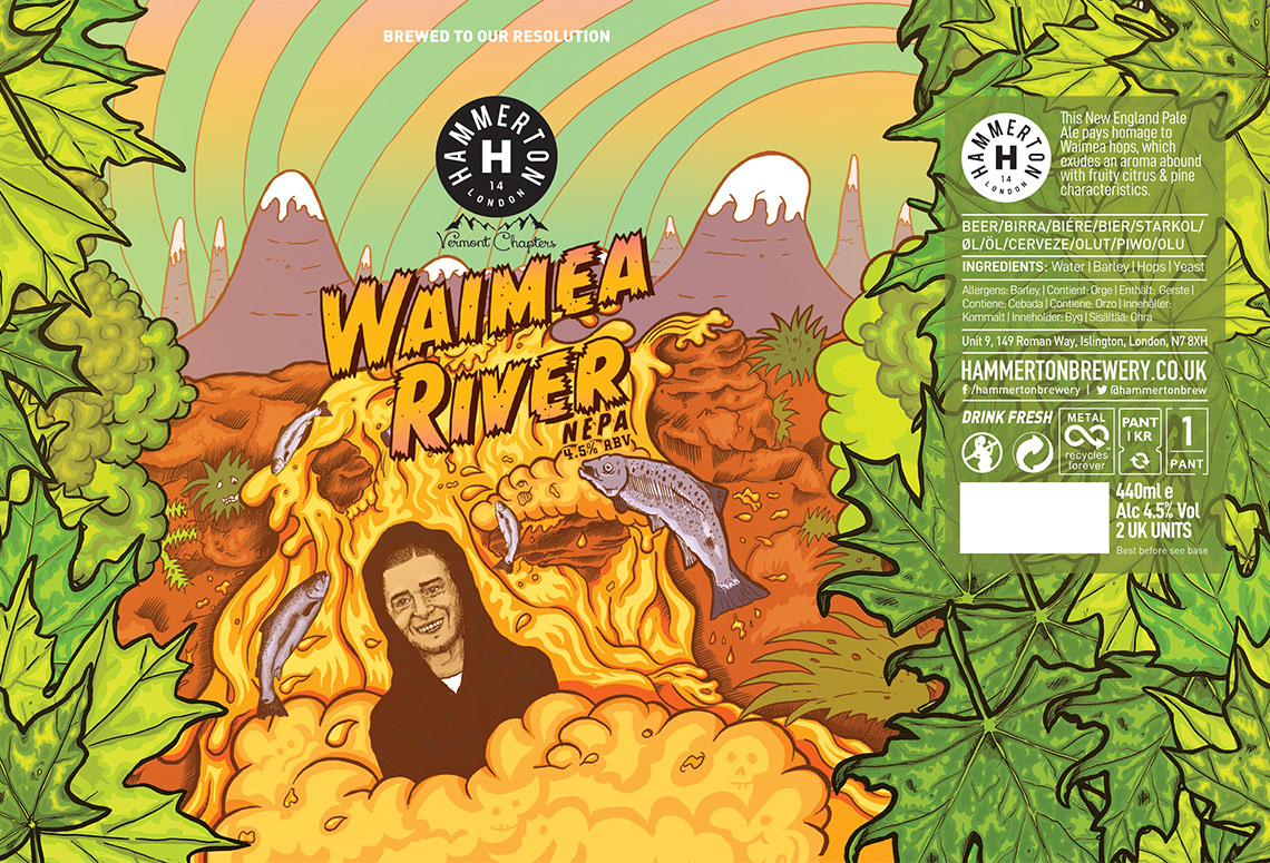 Craft Beer Label Illustration - Hammerton Brewery - Waimea River NEPA