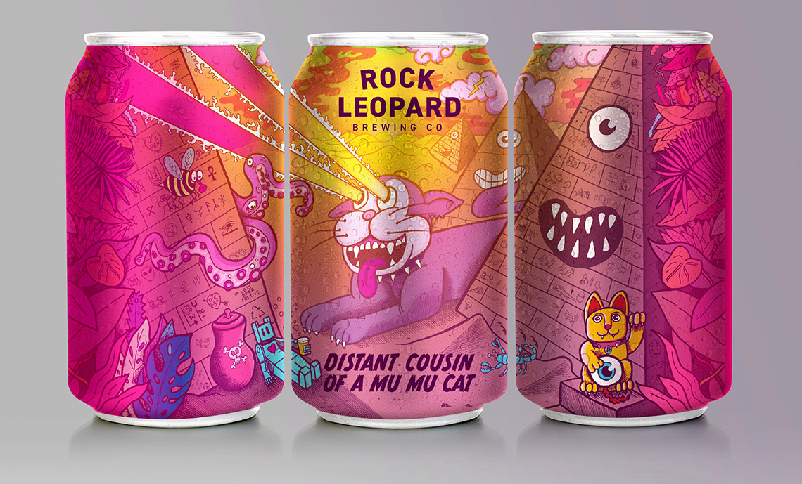 Craft Beer Label Illustration -Rock Leopard - Distant Cousin of a Mu Mu Cat